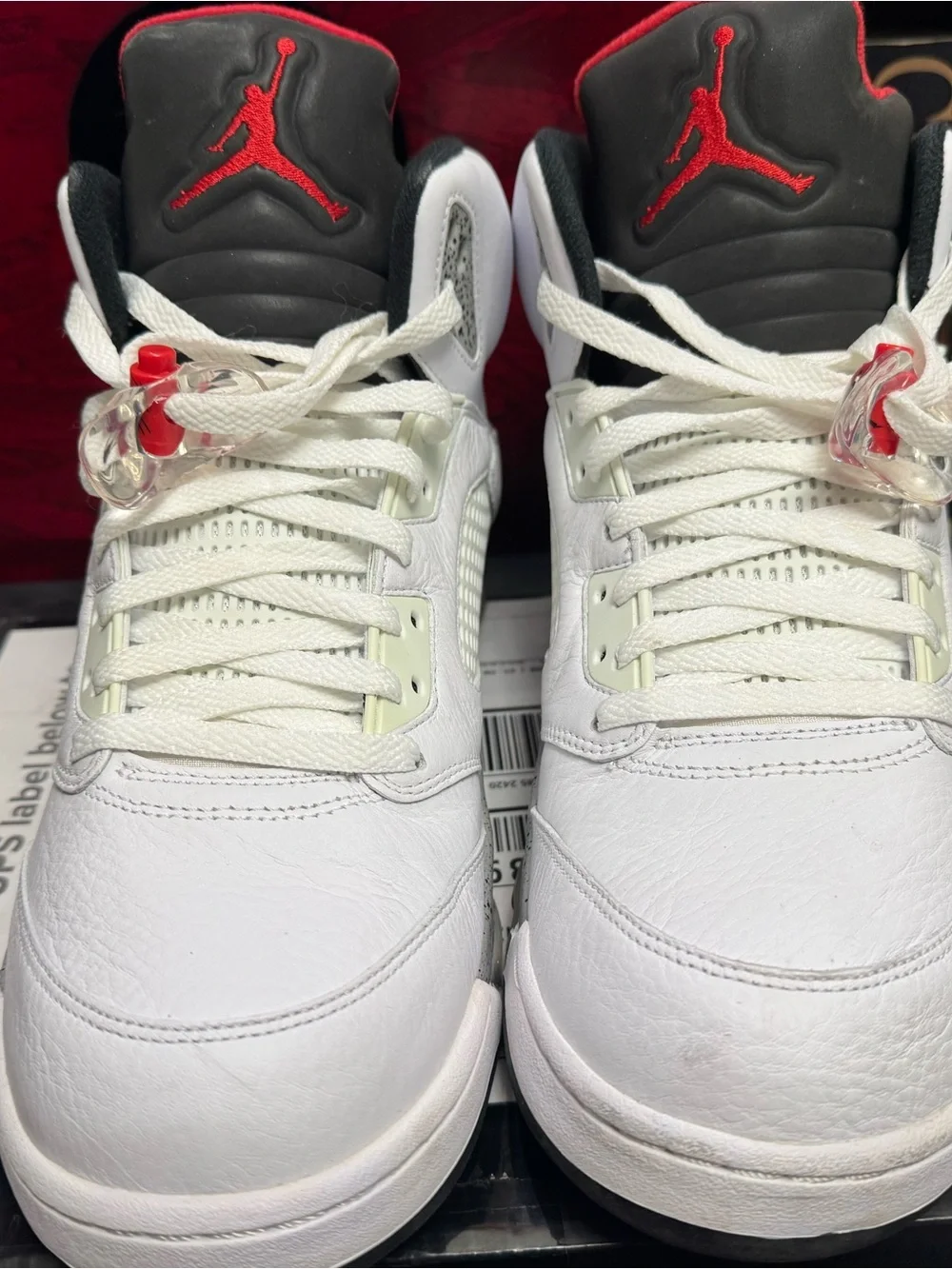 Jordan 5 Men's White with Red and Black Retro Basketball Shoes